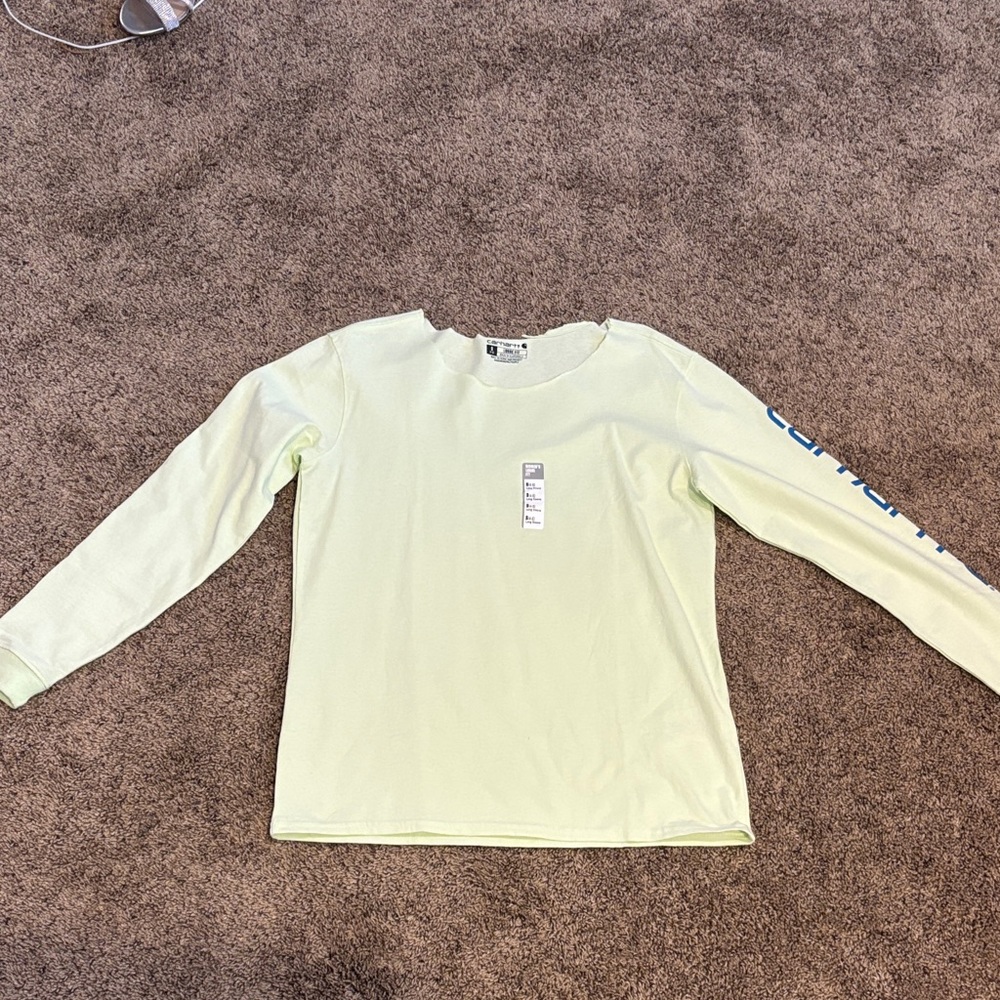 Carhartt Pale Green Long Sleeve Tee with Blue Logo